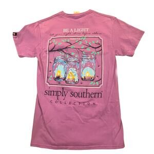 Simply Southern Be A Light Graphic  Mason Jar Christian Purple Shirt Women Small